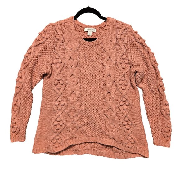 Coldwater Creek Womens Cable Knit Chunky Cozy Comfy Relaxed Sweater Pink L - Picture 1 of 7